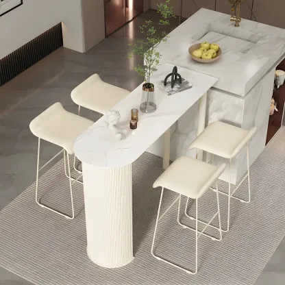 Scandinavian Free Form White Stone Iron Bar Tables Image - 2