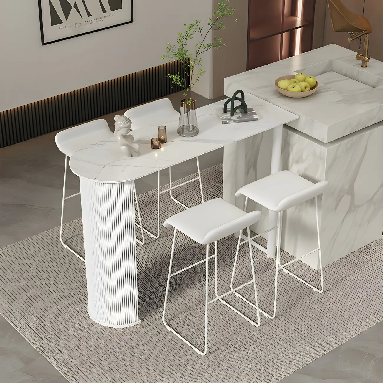 Scandinavian Free Form White Stone Iron Bar Tables Image - 3 | homeyfad