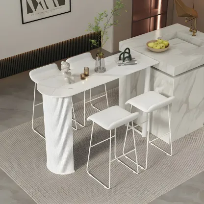 Scandinavian Free Form White Stone Iron Bar Tables Image - 3