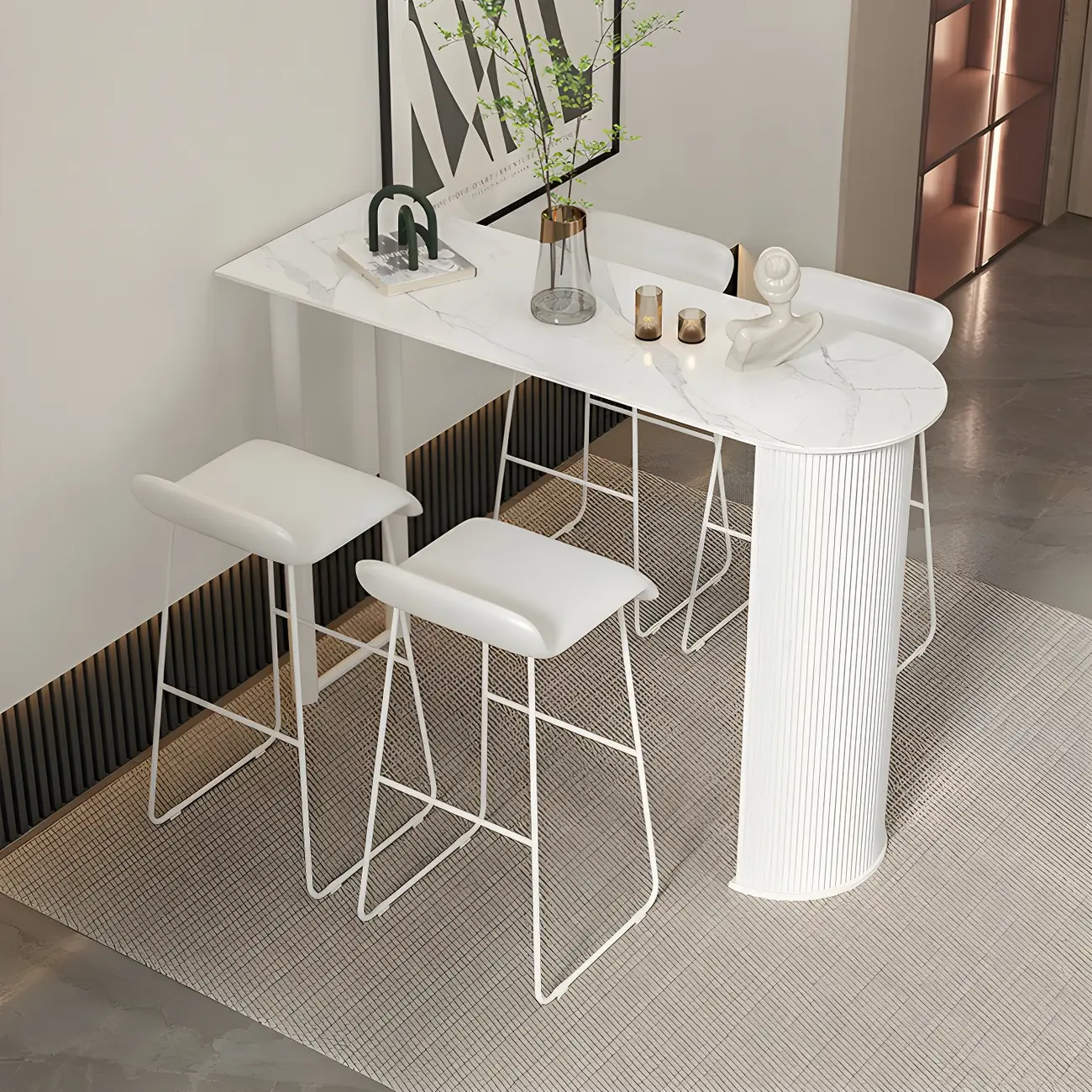 Scandinavian Free Form White Stone Iron Bar Tables Image - 4 | homeyfad