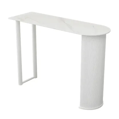 Scandinavian Free Form White Stone Iron Bar Tables Image - 5