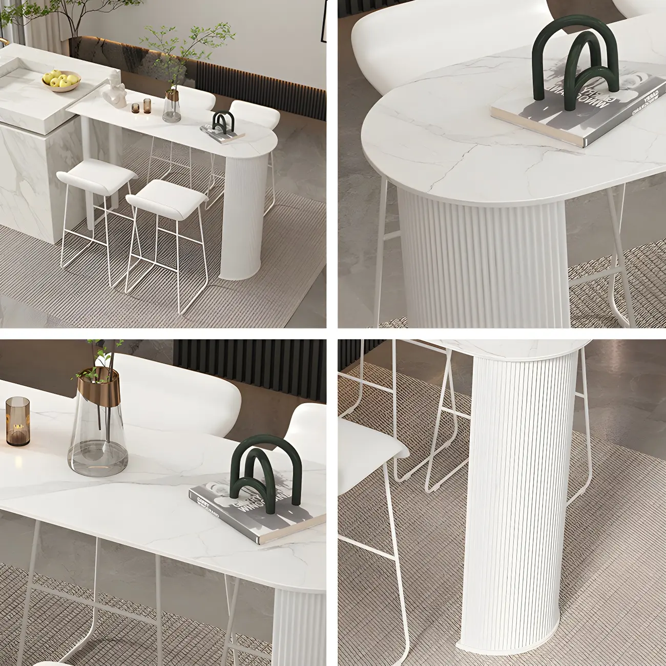 Scandinavian Free Form White Stone Iron Bar Tables Image - 6 | homeyfad