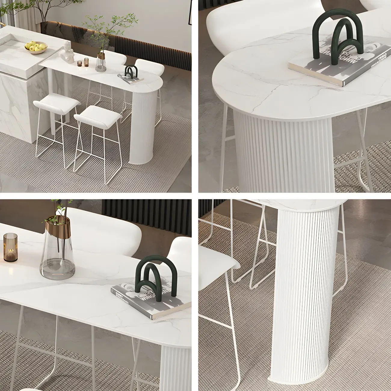 Scandinavian Free Form White Stone Iron Bar Tables Image - 6