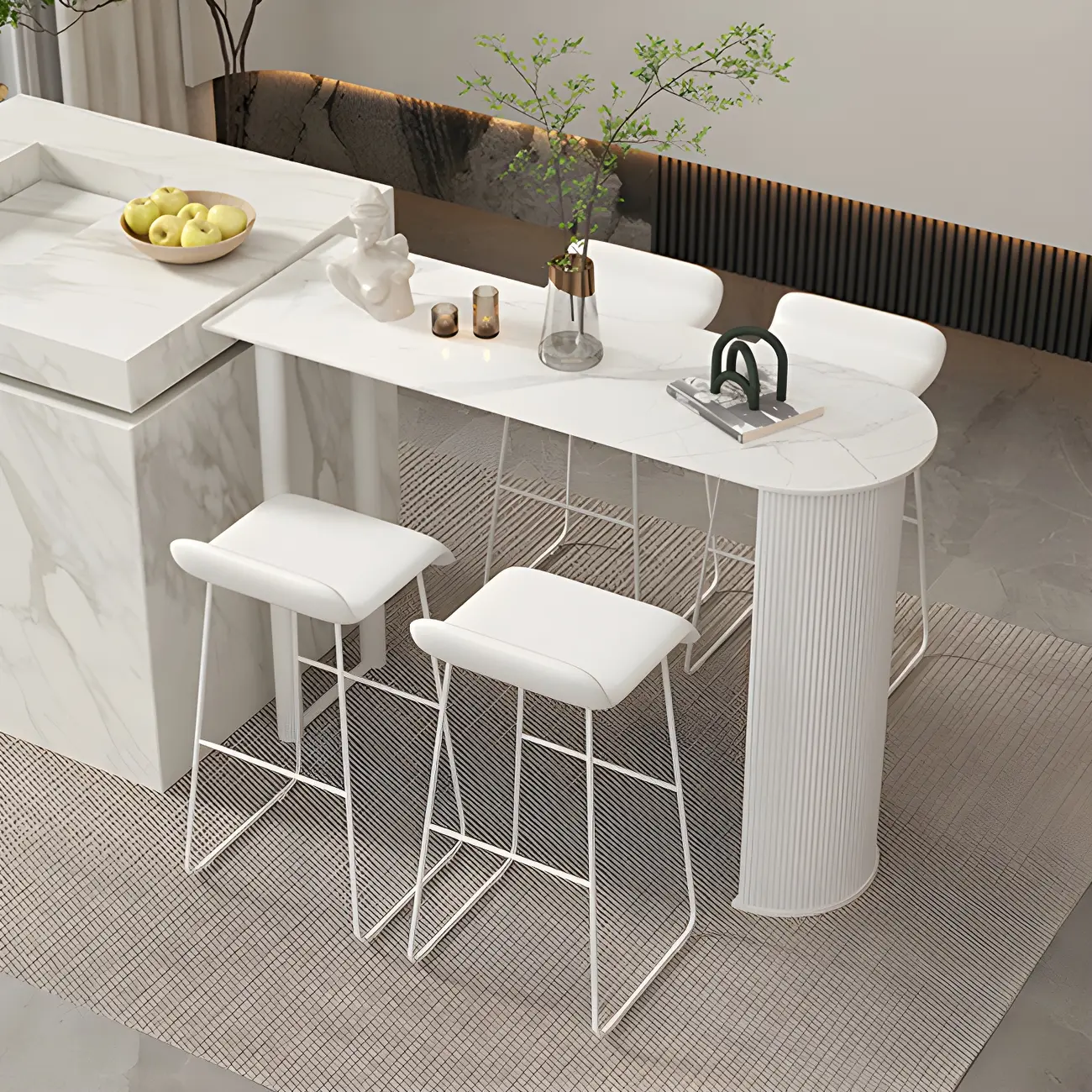 Scandinavian Free Form White Stone Iron Bar Tables Image - 7 | homeyfad