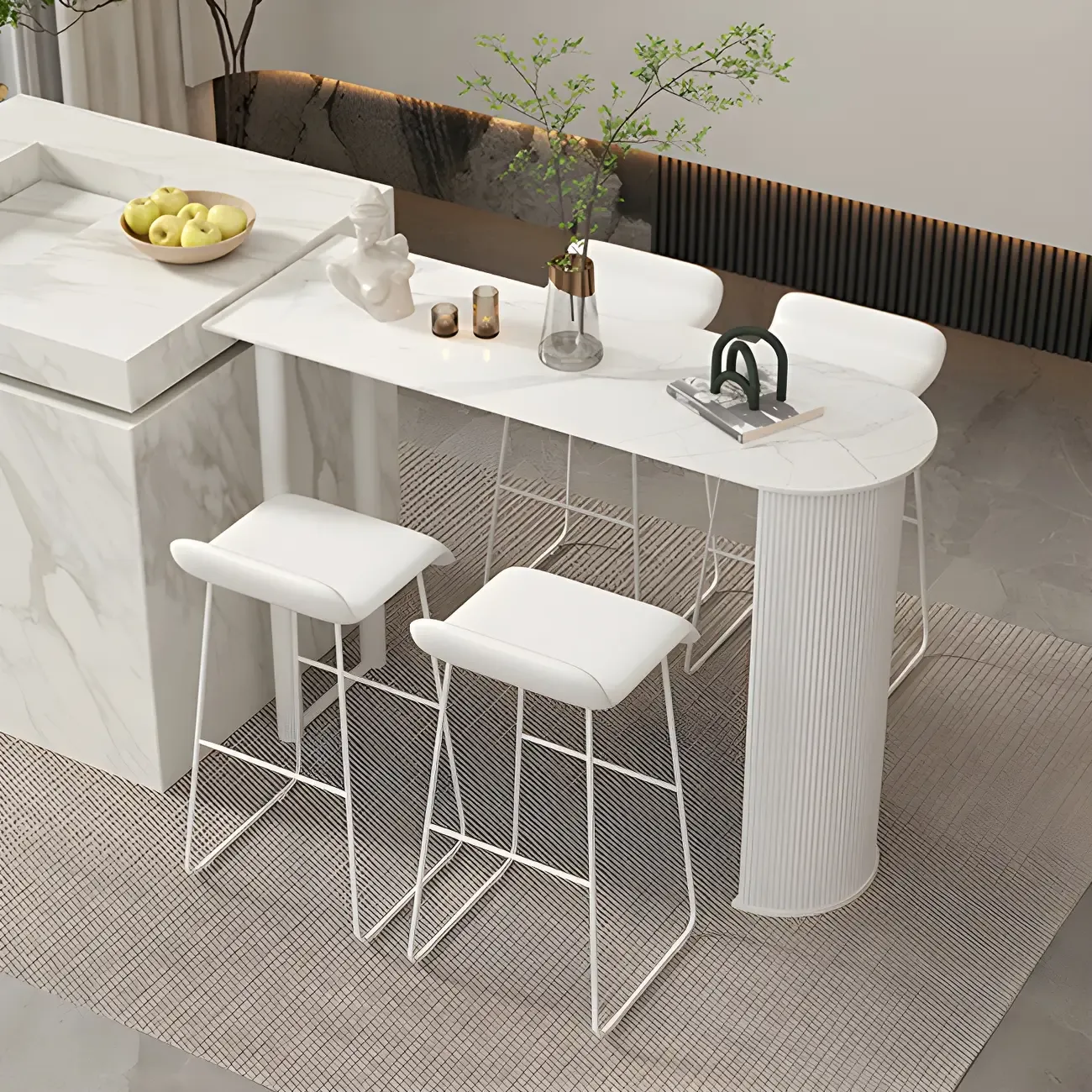 Scandinavian Free Form White Stone Iron Bar Tables Image - 7