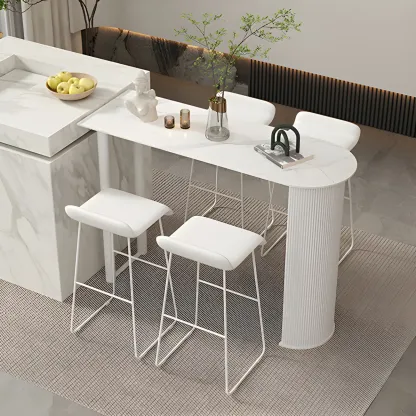 Scandinavian Free Form White Stone Iron Bar Tables Image - 7