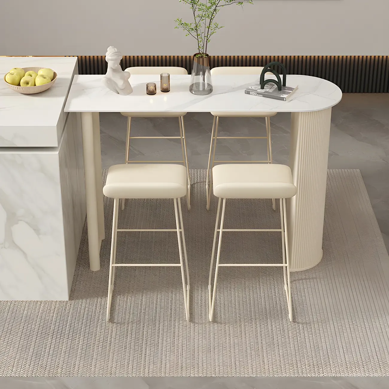 Scandinavian Free Form White Stone Iron Bar Tables Image - 8