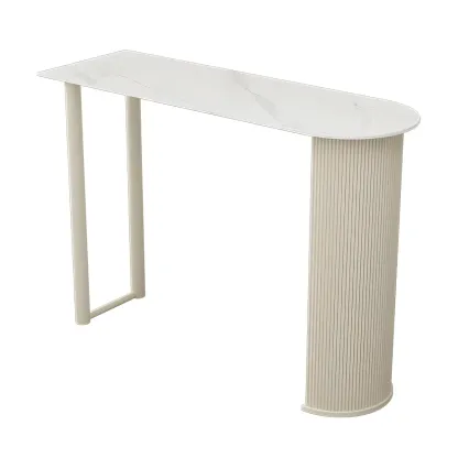 Scandinavian Free Form White Stone Iron Bar Tables Image - 9