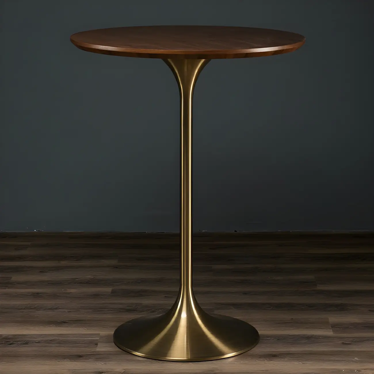 Round Glam Brown Gold Wood Metal Tulip Base Bar Tables Image - 1 | homeyfad