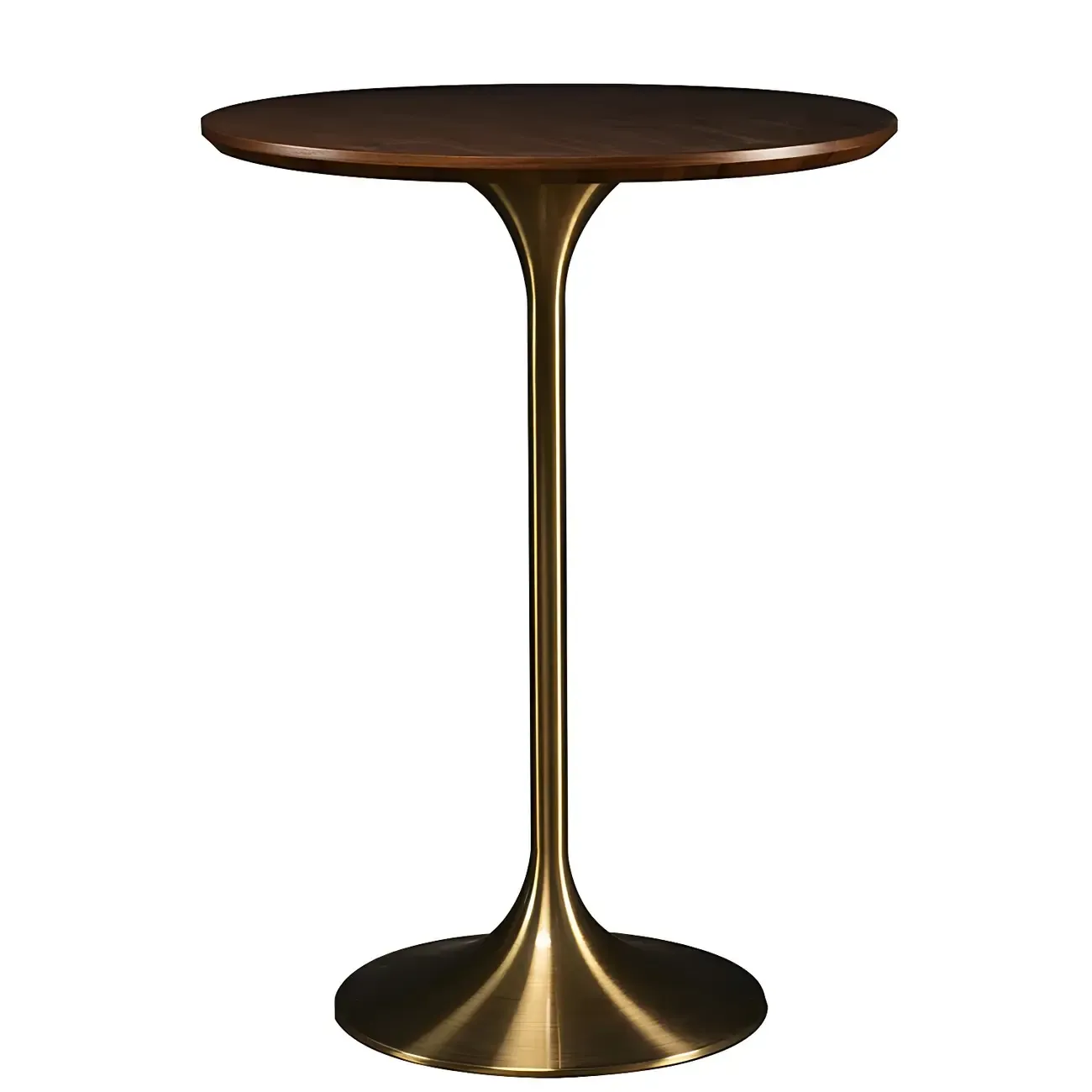 Round Glam Brown Gold Wood Metal Tulip Base Bar Tables Image - 9