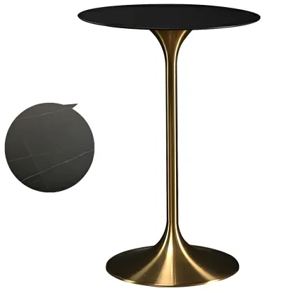 Round Glam Brown Gold Wood Metal Tulip Base Bar Tables Image - 20