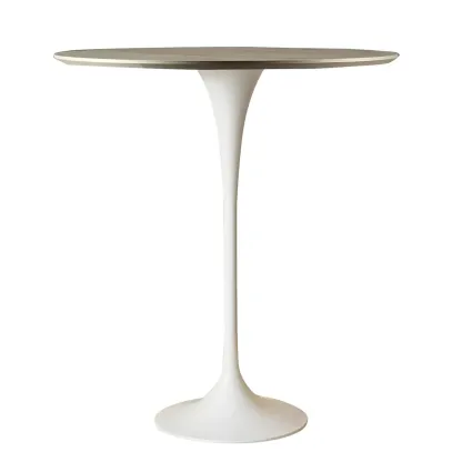Round Glam Brown Gold Wood Metal Tulip Base Bar Tables Image - 26