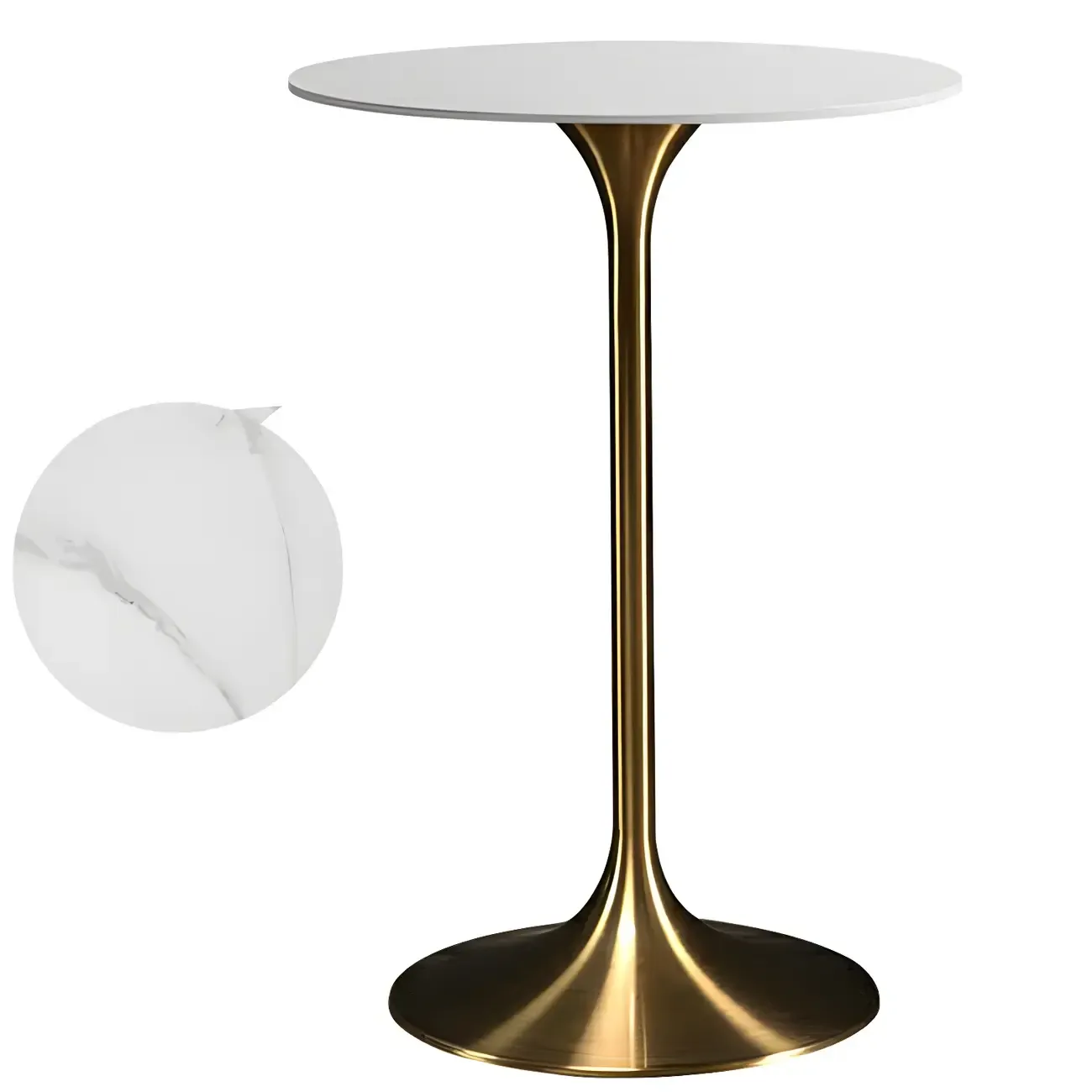 Round Glam Brown Gold Wood Metal Tulip Base Bar Tables Image - 28