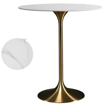 Round Glam Brown Gold Wood Metal Tulip Base Bar Tables Image - 30