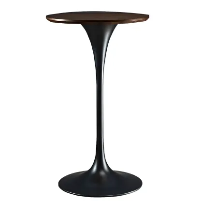 Round Glam Brown Gold Wood Metal Tulip Base Bar Tables Image - 31