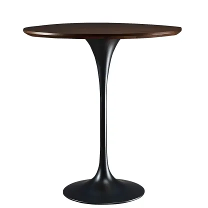 Round Glam Brown Gold Wood Metal Tulip Base Bar Tables Image - 34
