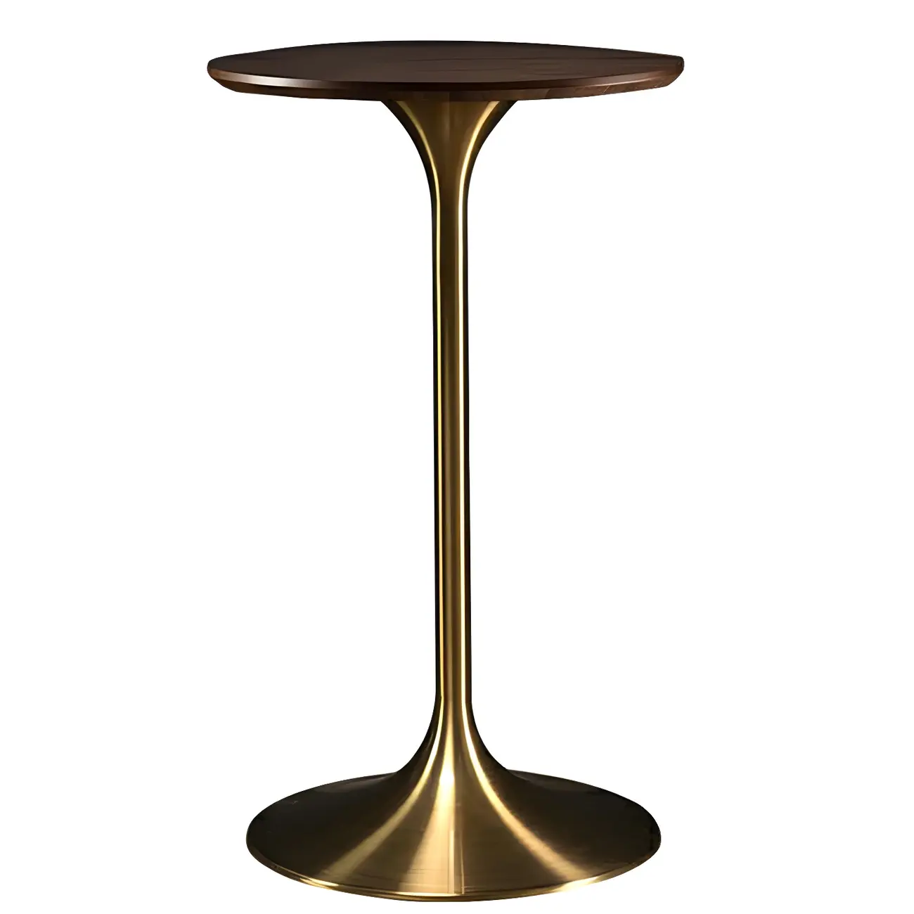 Round Glam Brown Gold Wood Metal Tulip Base Bar Tables Image - 35 | homeyfad