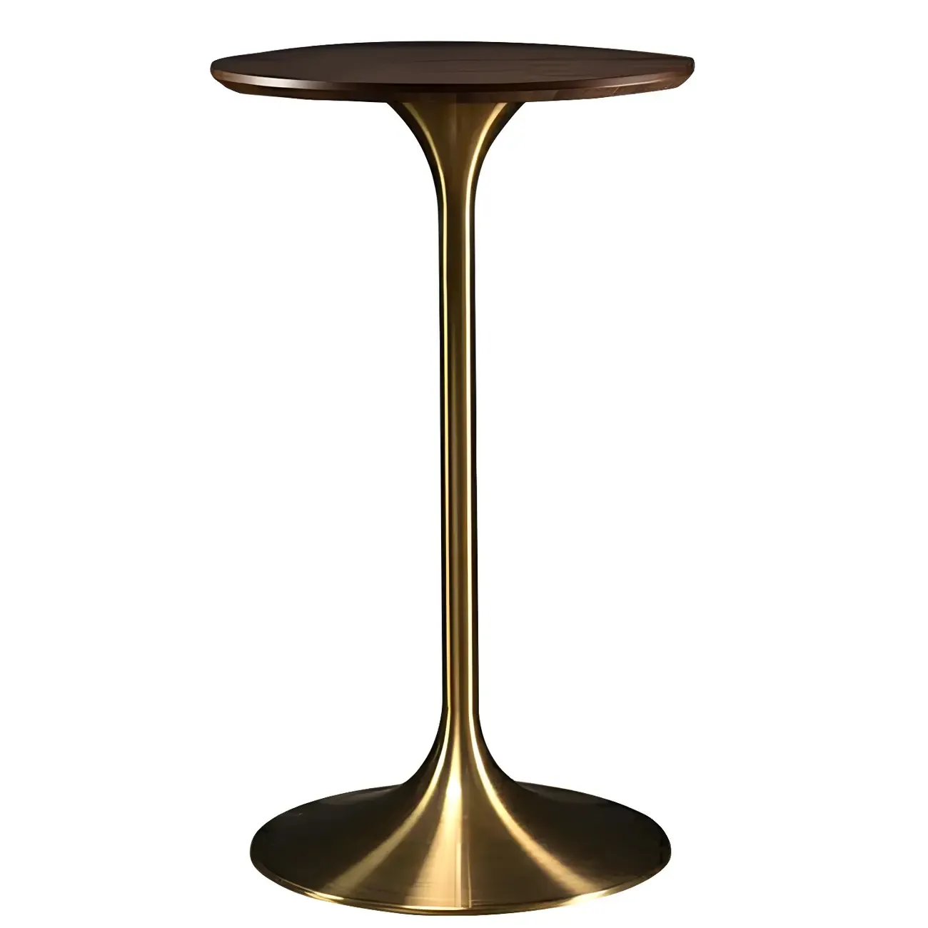 Round Glam Brown Gold Wood Metal Tulip Base Bar Tables Image - 35