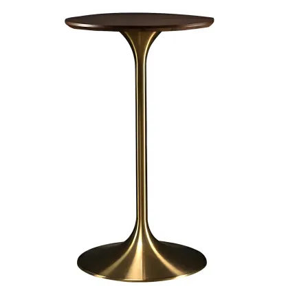 Round Glam Brown Gold Wood Metal Tulip Base Bar Tables Image - 35