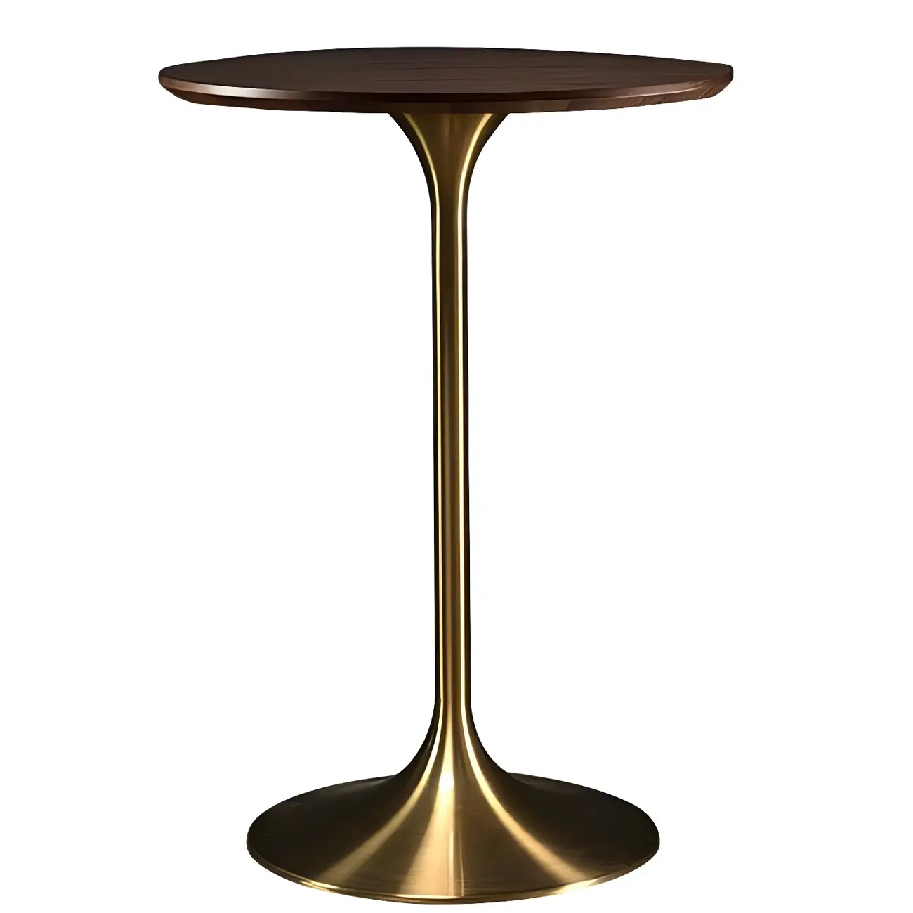 Round Glam Brown Gold Wood Metal Tulip Base Bar Tables Image - 36 | homeyfad