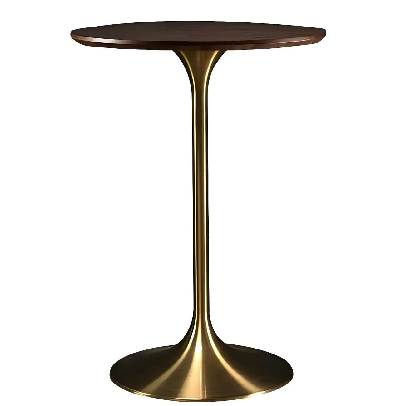 Round Glam Brown Gold Wood Metal Tulip Base Bar Tables Image - 36