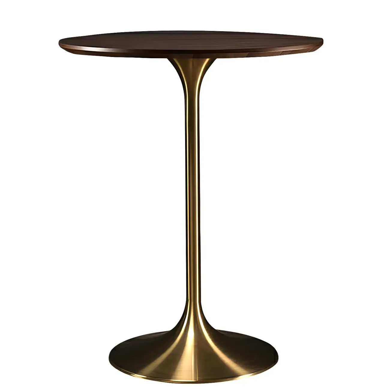 Round Glam Brown Gold Wood Metal Tulip Base Bar Tables Image - 37 | homeyfad