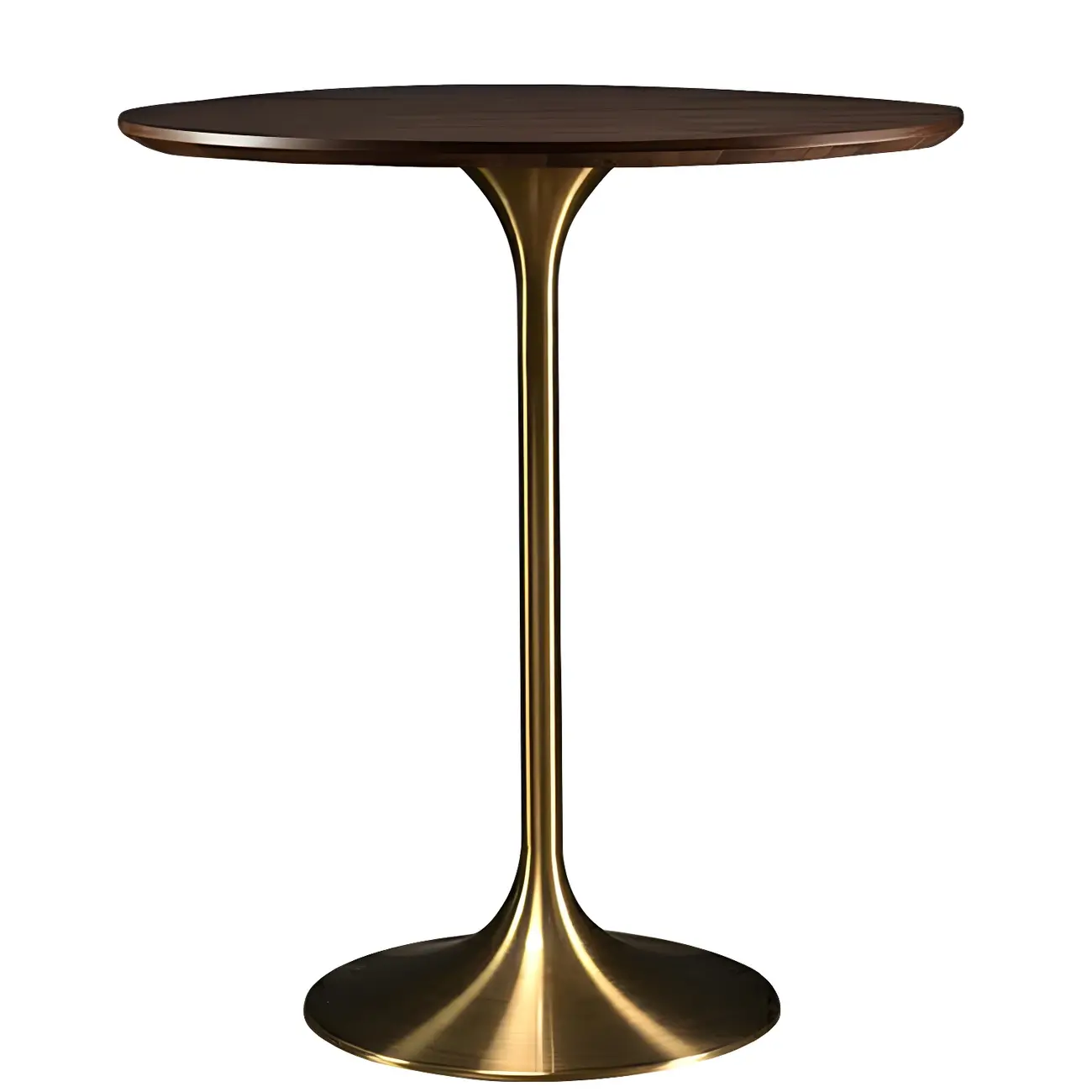 Round Glam Brown Gold Wood Metal Tulip Base Bar Tables Image - 38 | homeyfad