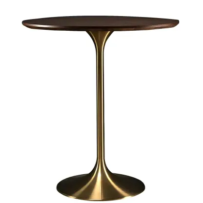 Round Glam Brown Gold Wood Metal Tulip Base Bar Tables Image - 38