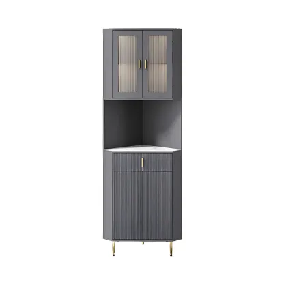 Modern Cream White Wood Gold Accent Storage Corner Cabinet Image - 6
