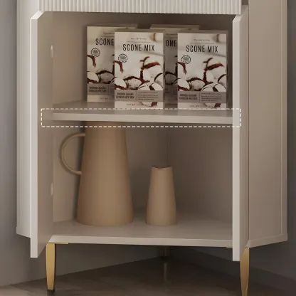 Modern Cream White Wood Gold Accent Storage Corner Cabinet Image - 7