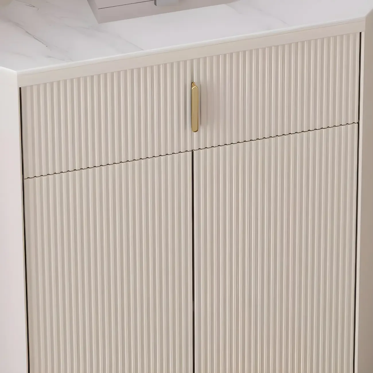 Modern Cream White Wood Gold Accent Storage Corner Cabinet Image - 8