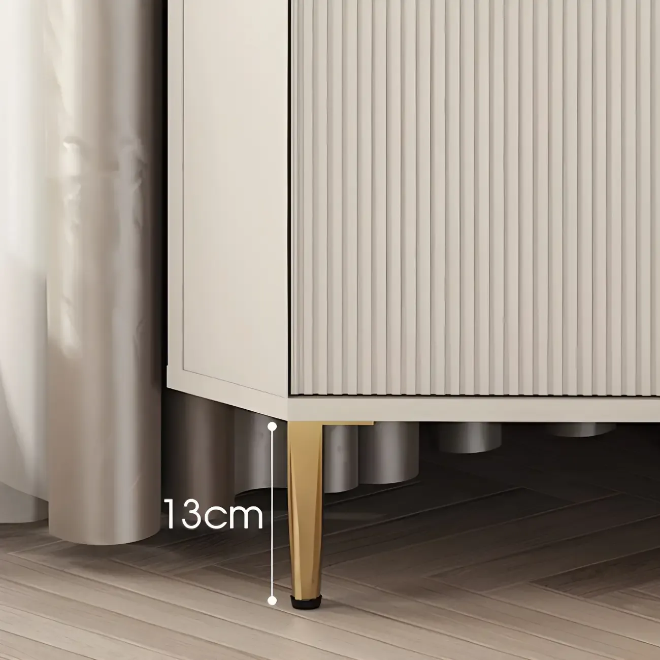 Modern Cream White Wood Gold Accent Storage Corner Cabinet Image - 9