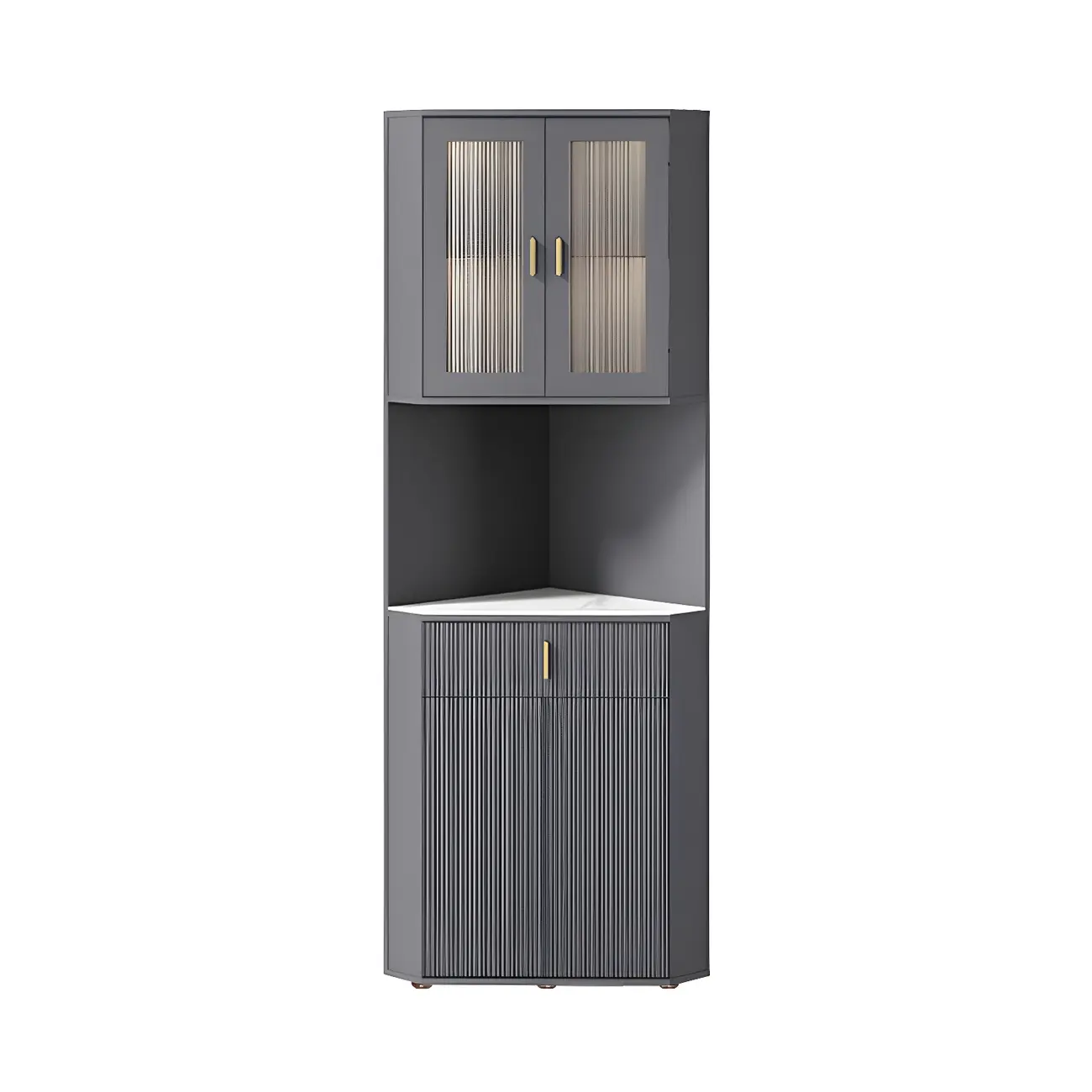 Modern Cream White Wood Gold Accent Storage Corner Cabinet Image - 10 | homeyfad