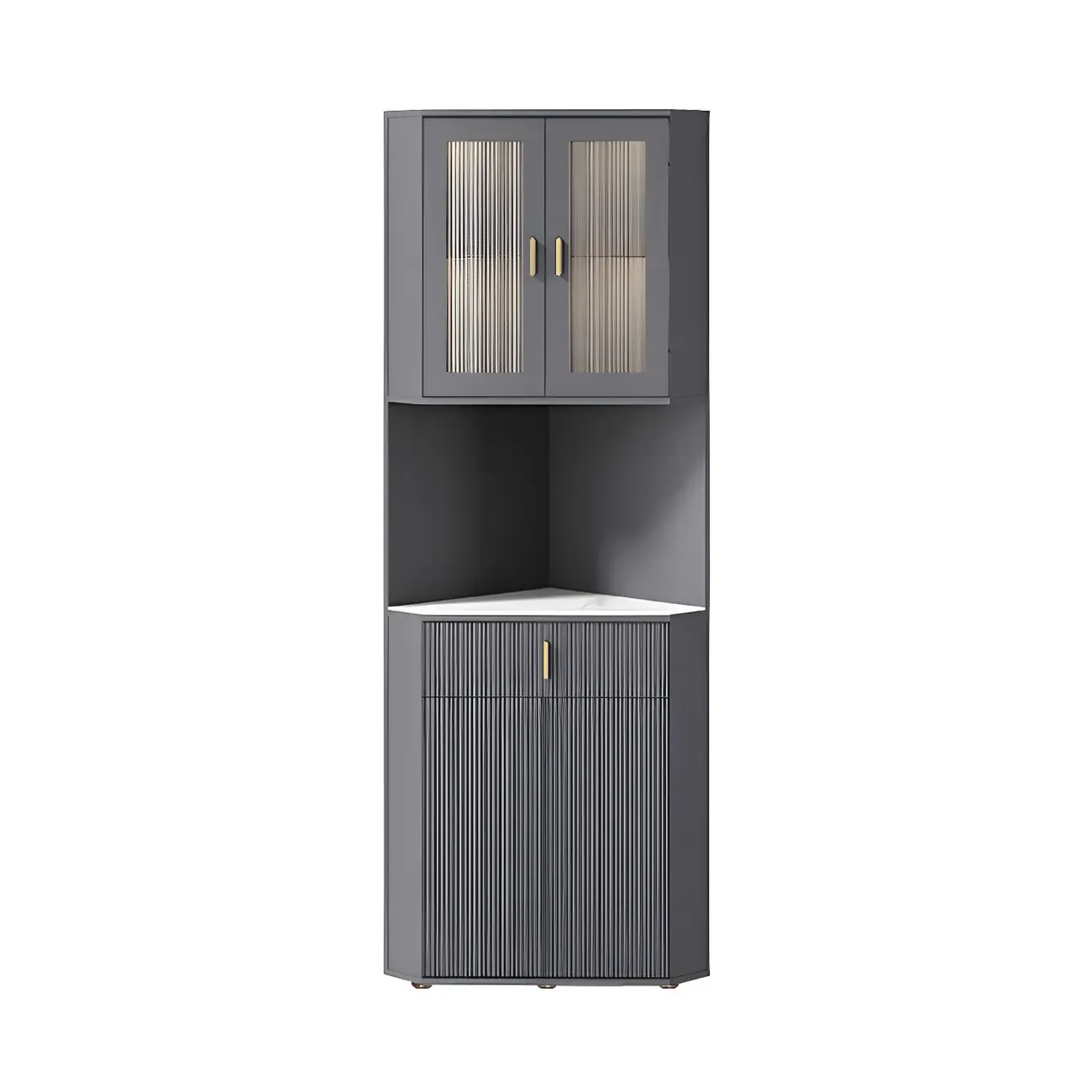Modern Cream White Wood Gold Accent Storage Corner Cabinet Image - 10