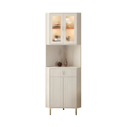 Modern Cream White Wood Gold Accent Storage Corner Cabinet Image - 11