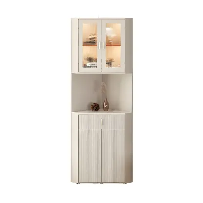 Modern Cream White Wood Gold Accent Storage Corner Cabinet Image - 12