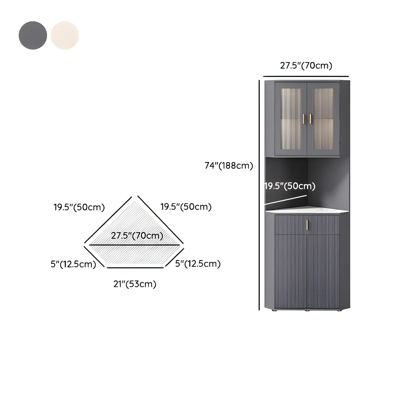 Modern Cream White Wood Gold Accent Storage Corner Cabinet #size | homeyfad