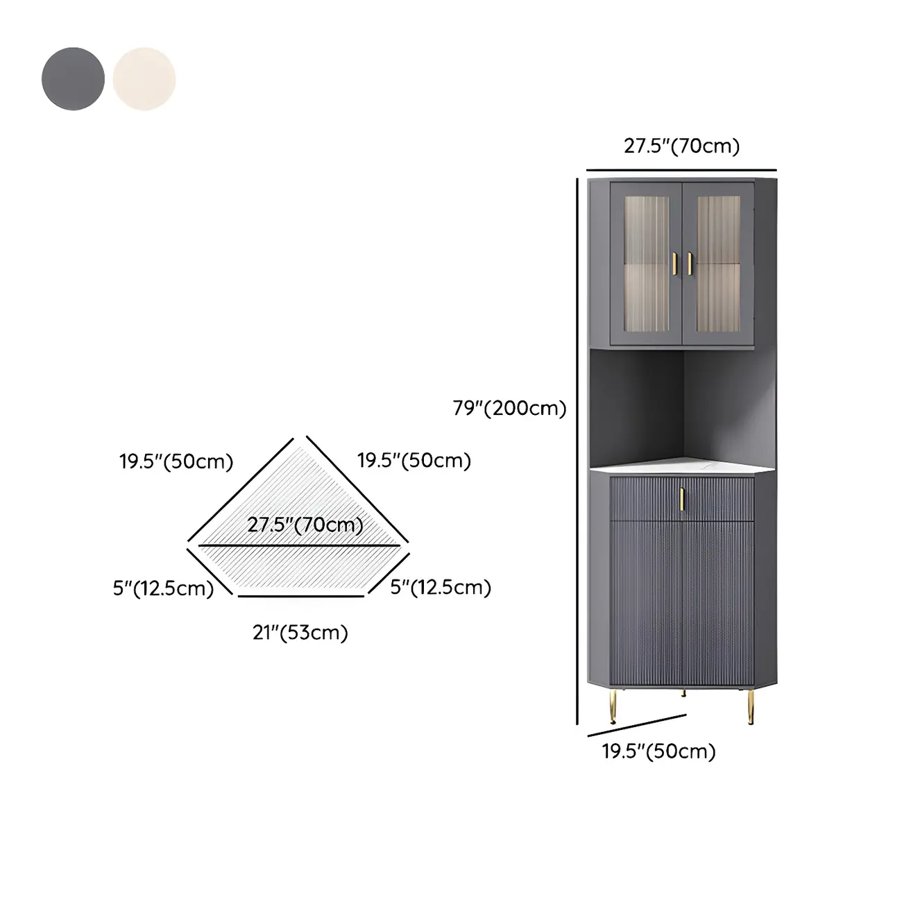 Modern Cream White Wood Gold Accent Storage Corner Cabinet Image - 14 | homeyfad