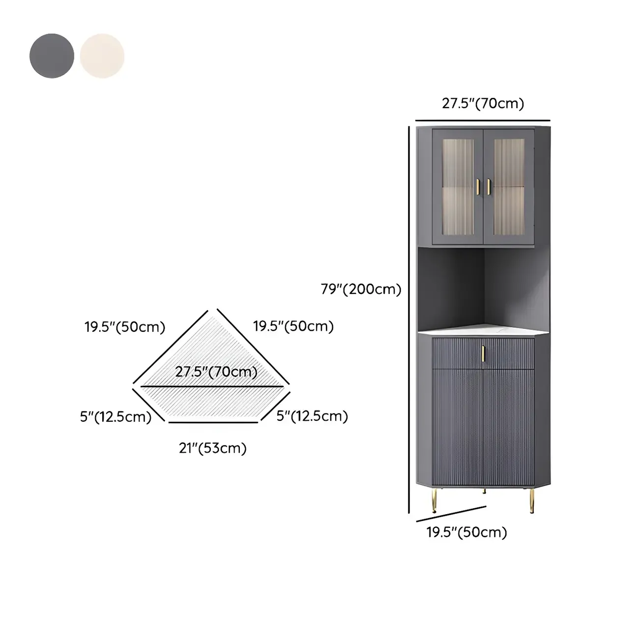 Modern Cream White Wood Gold Accent Storage Corner Cabinet Image - 14