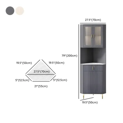 Modern Cream White Wood Gold Accent Storage Corner Cabinet Image - 14