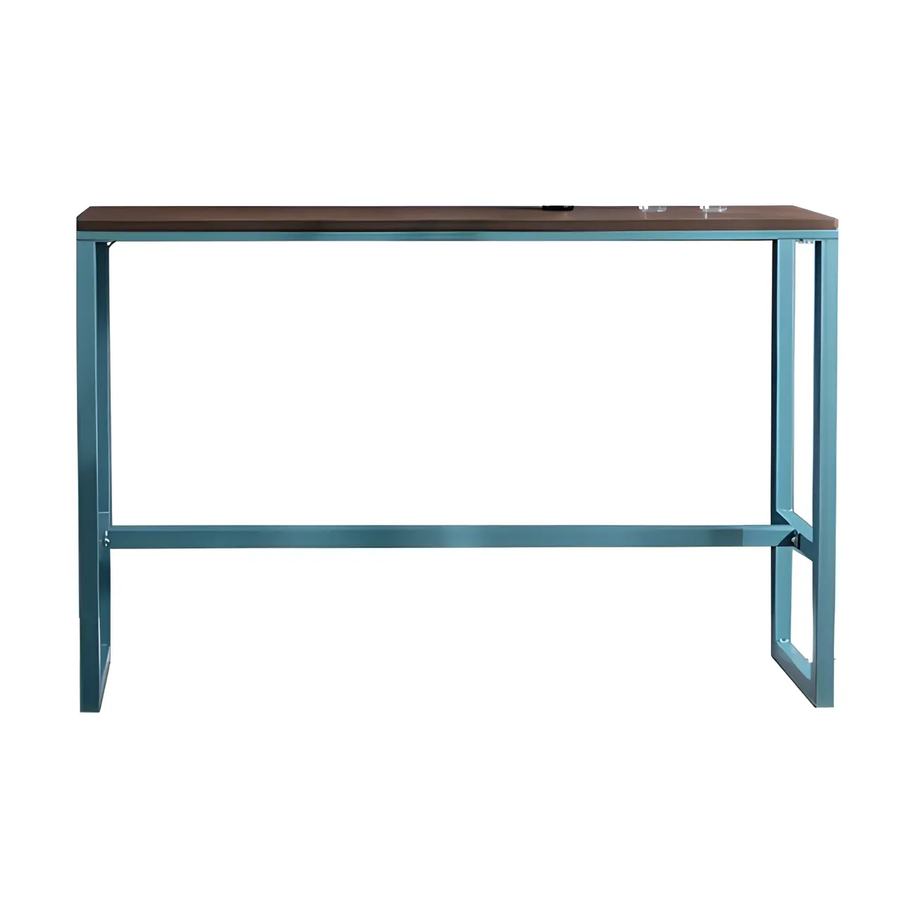Scandinavian Brown Wood Blue Metal Footrest Bar Tables Image - 9 | homeyfad