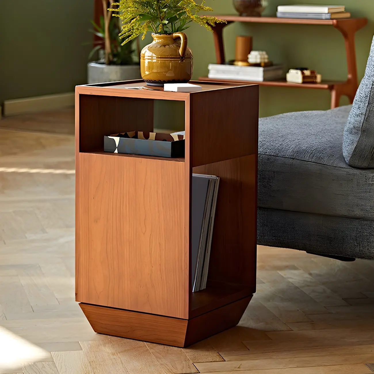 Mid-century Modern 2-tier Wood Side Table with Open Storage Image - 1 | homeyfad