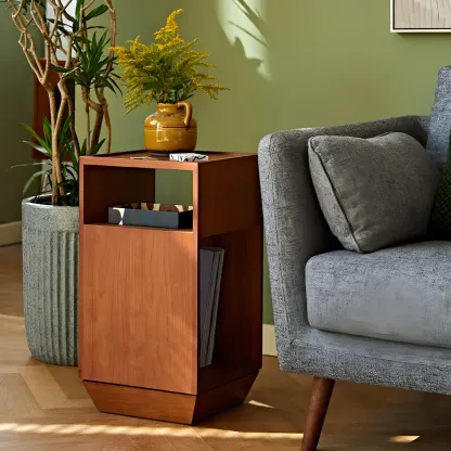 Mid-century Modern 2-tier Wood Side Table with Open Storage Image - 3