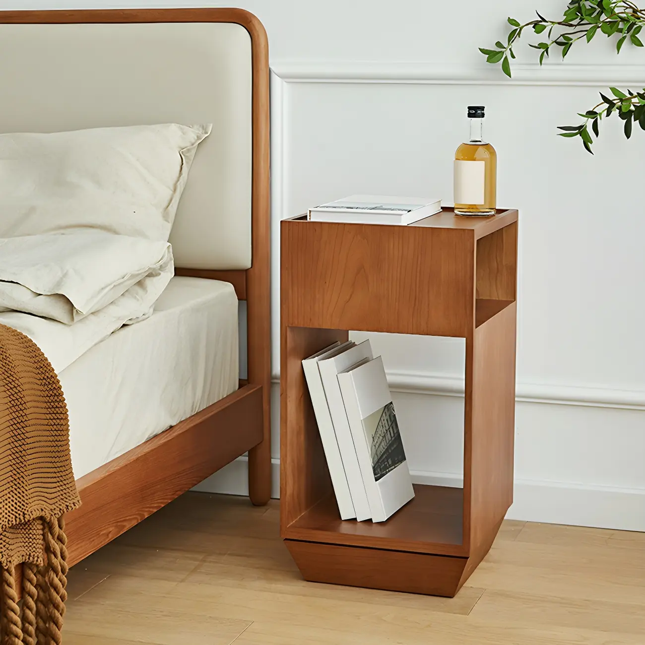 Mid-century Modern 2-tier Wood Side Table with Open Storage Image - 4 | homeyfad