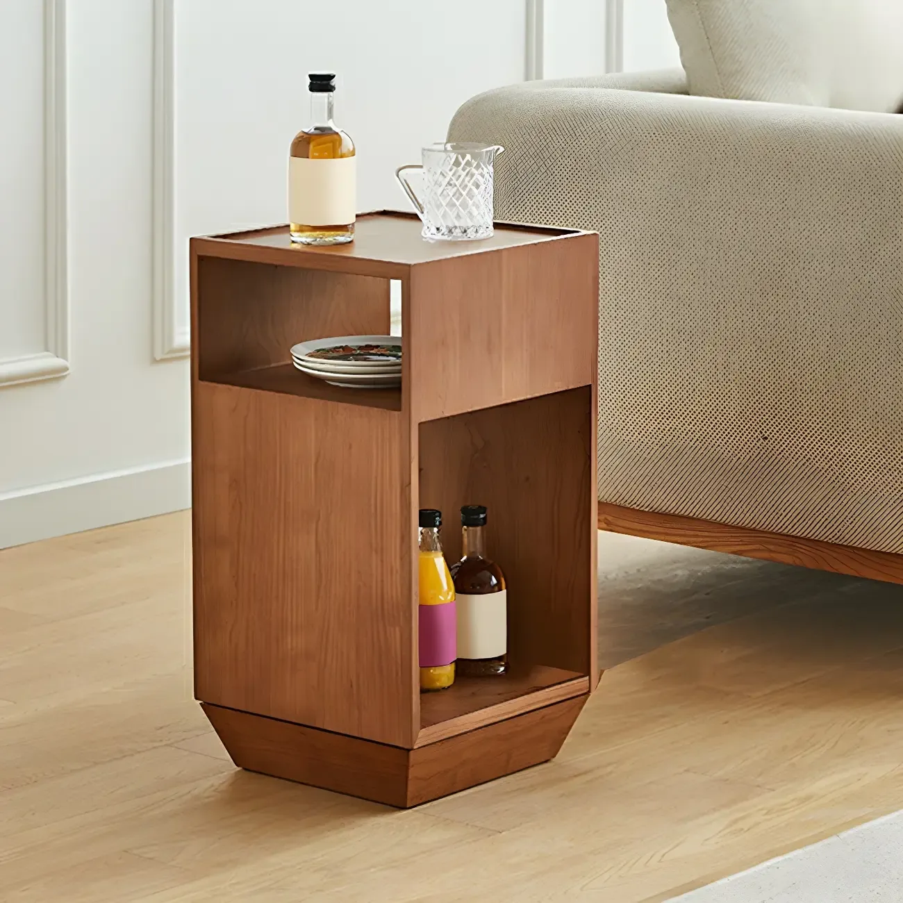 Mid-century Modern 2-tier Wood Side Table with Open Storage Image - 10