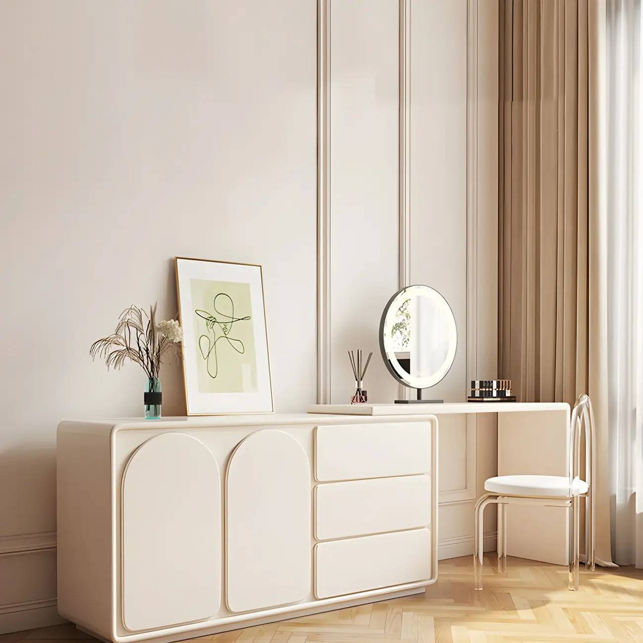 Modern White Wood Makeup Vanity with Cabinet Image - 1 | homeyfad