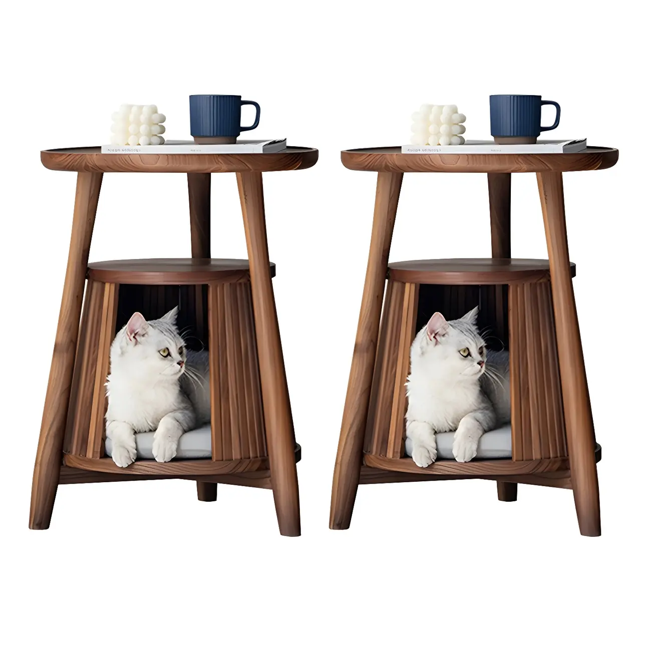 Scandinavian 2-tier Round Wood Side Table with Storage Shelf Image - 3 | homeyfad