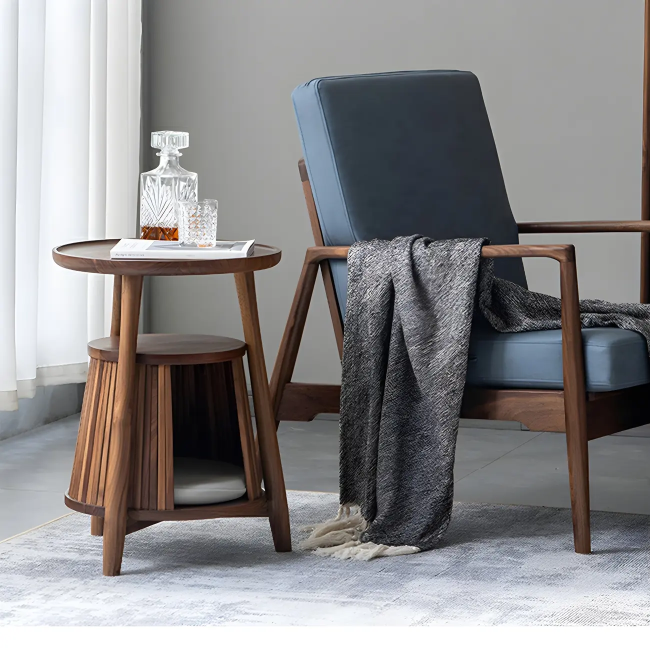 Scandinavian 2-tier Round Wood Side Table with Storage Shelf Image - 5 | homeyfad