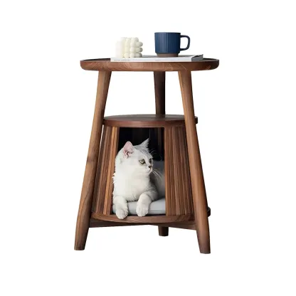 Scandinavian 2-tier Round Wood Side Table with Storage Shelf Image - 7