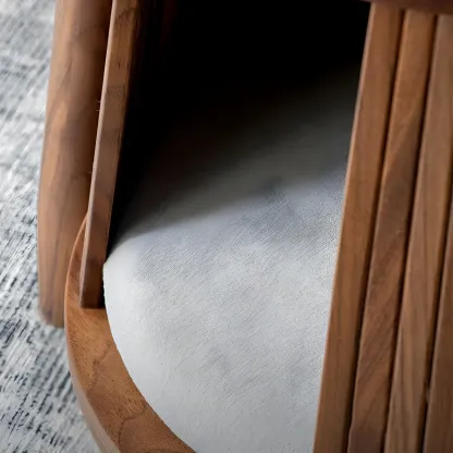 Scandinavian 2-tier Round Wood Side Table with Storage Shelf Image - 8